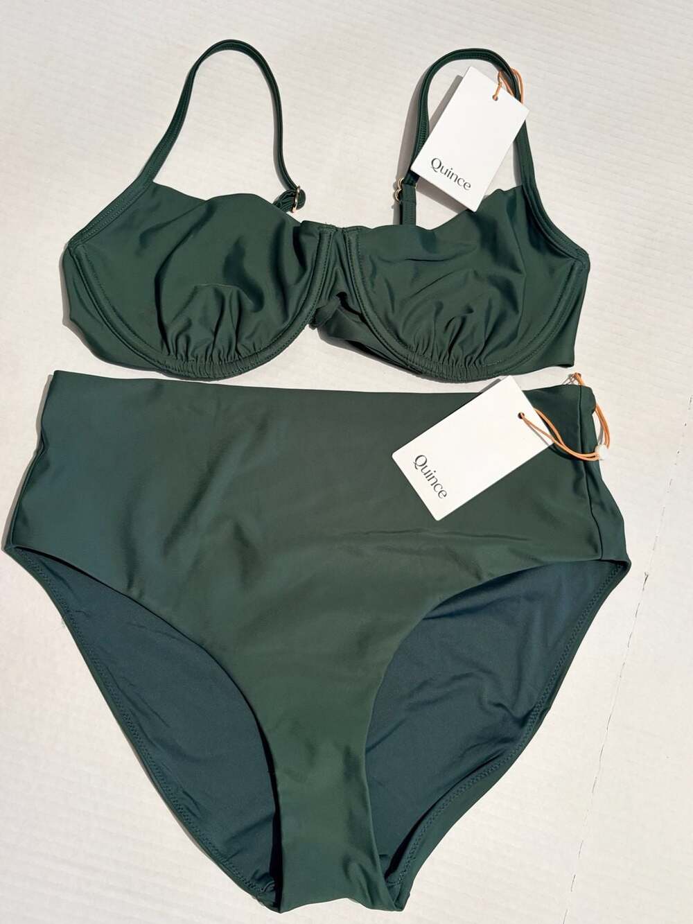 Quince Recycled Underwire Bikini Top & High Rise Bottom Palm Green Size M